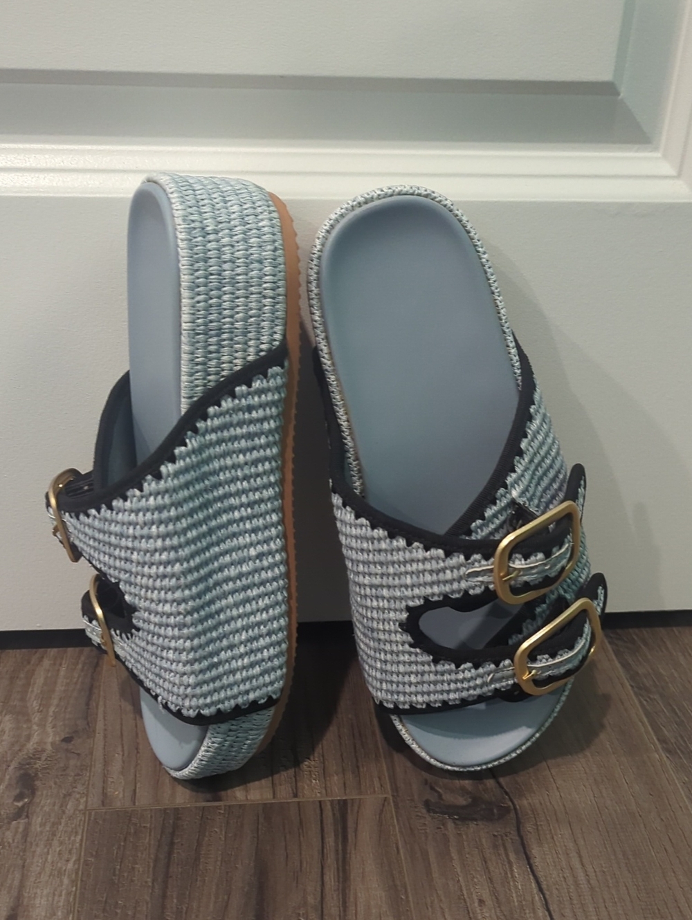 Nico Blue Two−Band Sandals in Light Blue